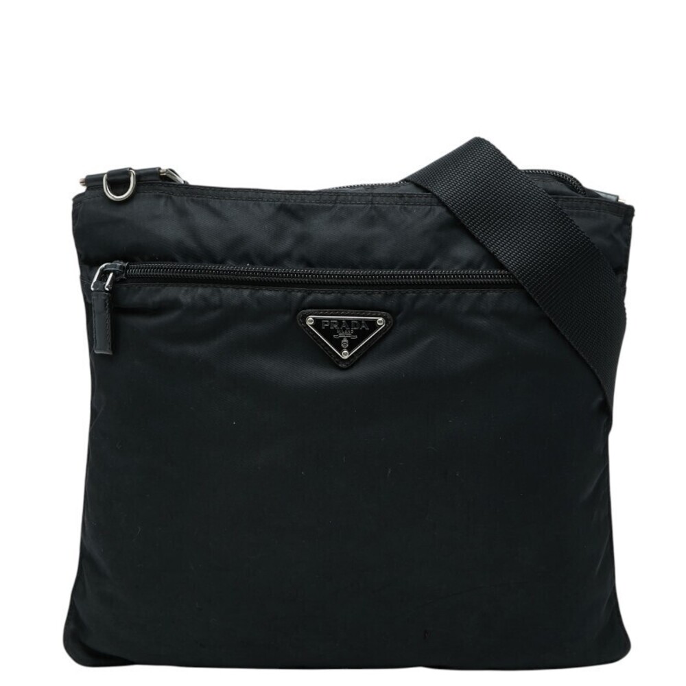 Prada Tessuto Triangle Plate Crossbody Shoulder Bag Black